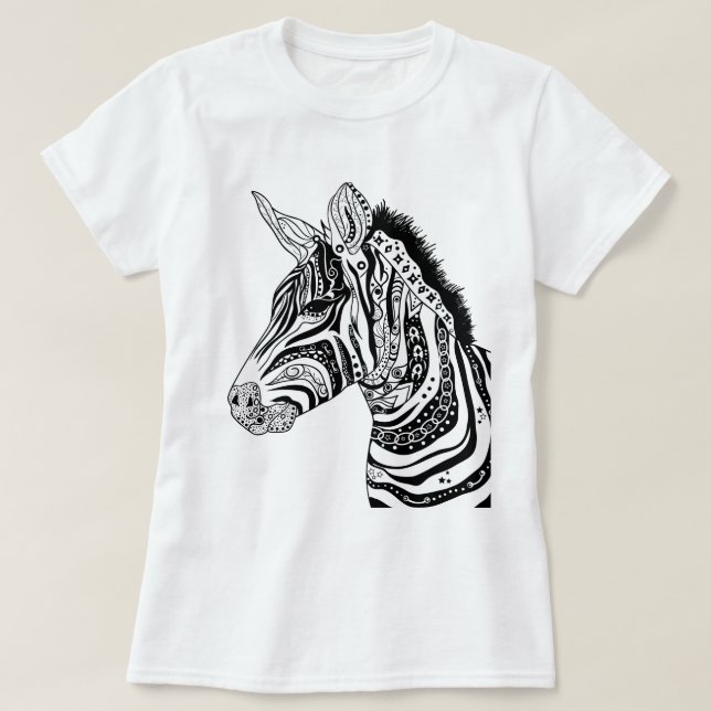 Camiseta Preto e branco tribal da zebra (Frente do Design)