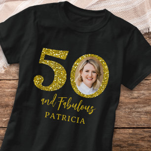 Camiseta Preto e Dourado Foto de Aniversário de 50 anos 50