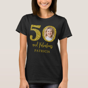 Camiseta Preto e Dourado Foto de Aniversário de 50 anos 50