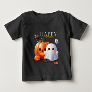 Camiseta Preto e Laranja Fofo Feliz Halloween
