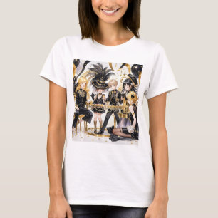 Camiseta Preto e ouro, luxo rico, estilo Moulin Rouge