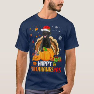Camiseta Preto Labrador Halloween Natal Xmas Happy Hall