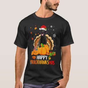 Camiseta Preto Labrador Halloween Natal Xmas Happy Hall