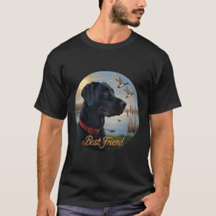 Camiseta Preto Labrador Melhor Amigo. Caça ao Pato de Aves 