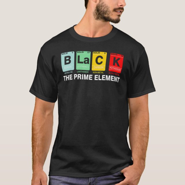 Camiseta Preto O Elemento Primário do Histórico Preto Perío (Frente)