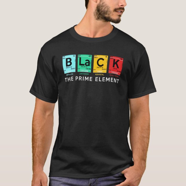 Camiseta Preto O Elemento Primário do Histórico Preto Perío (Frente)