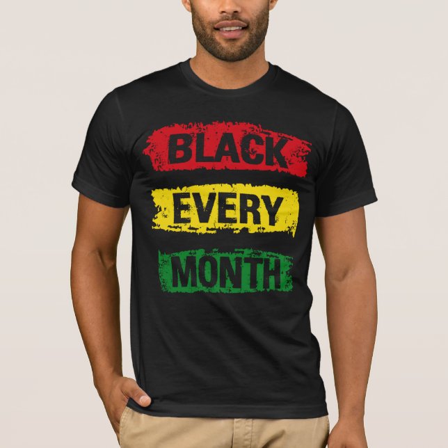 Camiseta Preto Todos os Meses Direitos Negros História Afri (Frente)