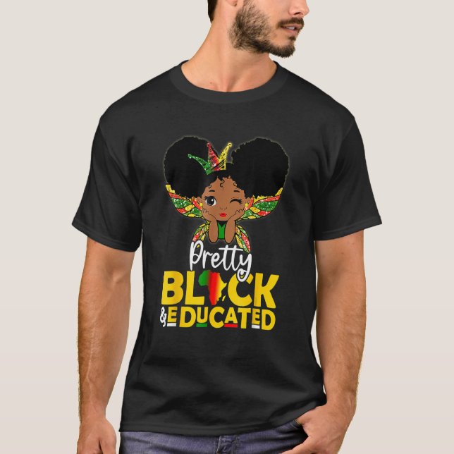 Camiseta Pretty Black & Educated Black History Melanin Kid  (Frente)