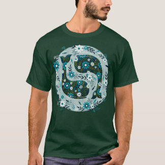 Camiseta Pretty Floral Whales Circle in Blues and Greens