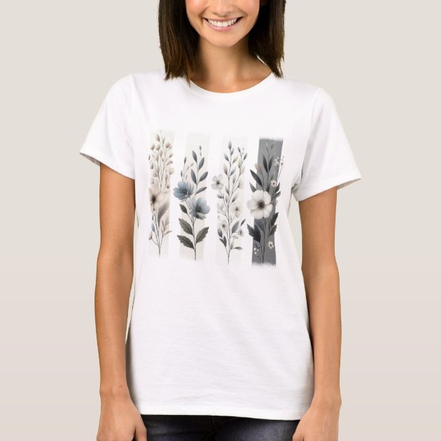 CAMISETA PRETTY GRAY AND WHITE PASTEL WILDFLOWERS (Frente)