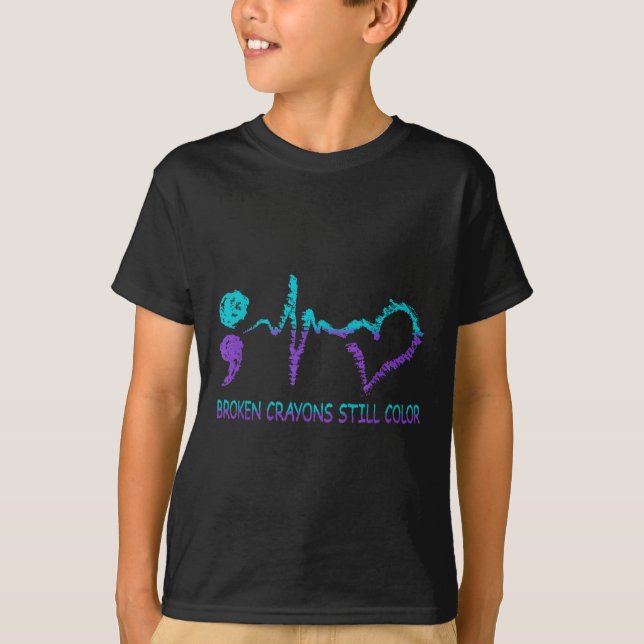 Camiseta Prevenção ao Suicídio com Crayons Quebrados Ainda  (Frente)
