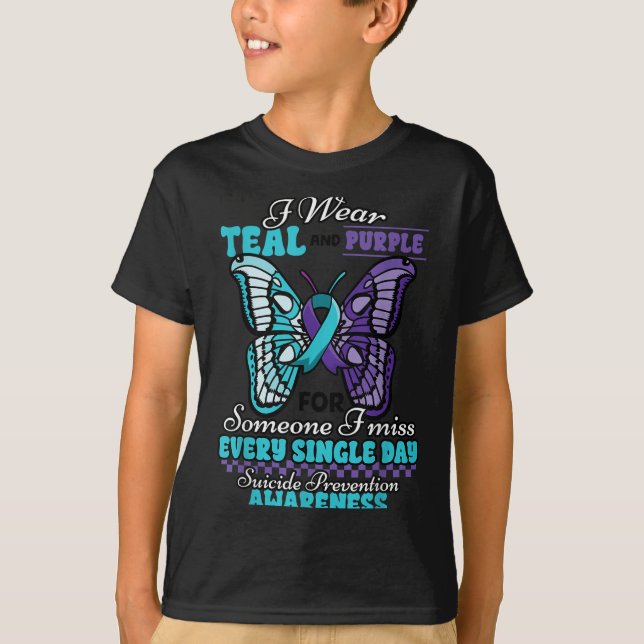 Camiseta Prevenção de Suicídio Use Verde-azulado Roxo Algué (Frente)