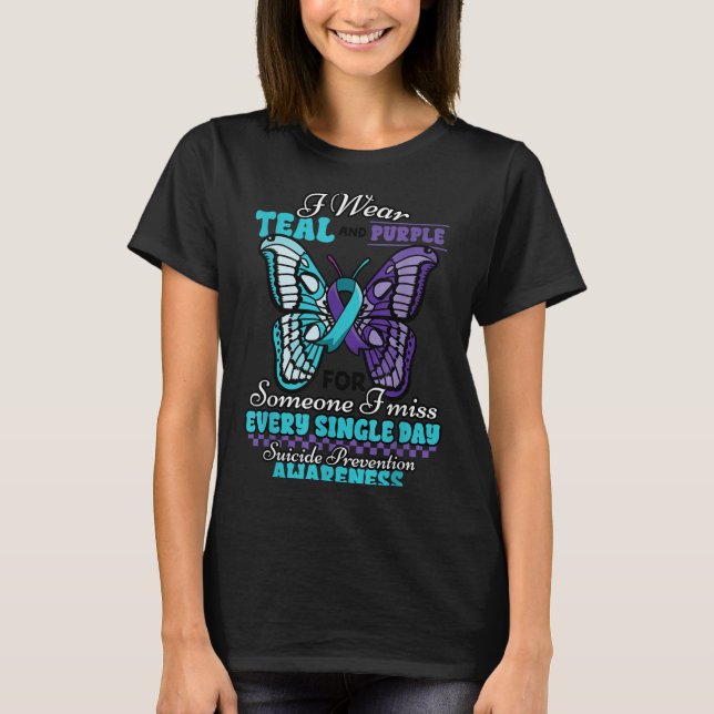 Camiseta Prevenção de Suicídio Use Verde-azulado Roxo Algué (Frente)