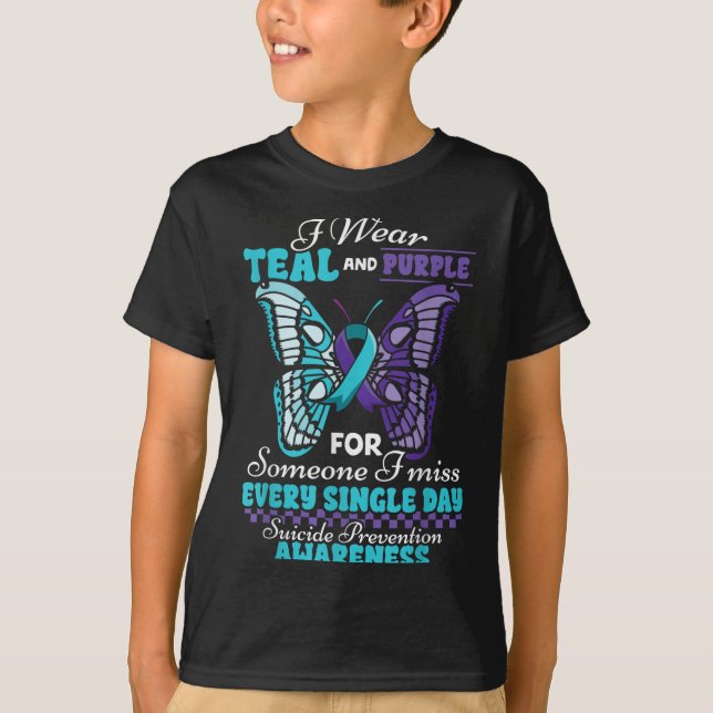 Camiseta Prevenção de Suicídio Use Verde-azulado Roxo Algué (Frente)