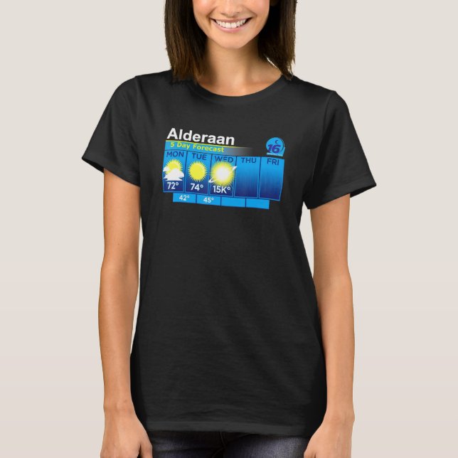 Camiseta Previsão de 5 Dias do Alderaan Previsão Climática  (Frente)