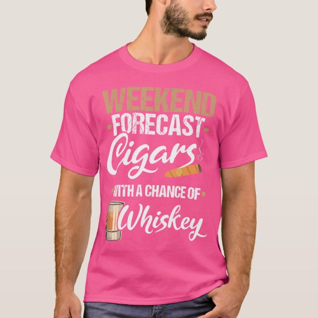 Camiseta Previsão de Fim de Semana Charutos Com Uísque Char (Frente)