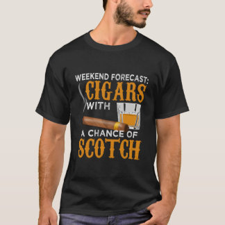 Camiseta Previsão de Fim de Semana Charutos Uísque Escocês 
