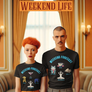 Camiseta Previsão de fim de semana Puppy, Sips, Jogos, Yoga