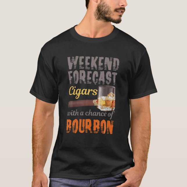 Camiseta Previsão Semanal De Charutos E Uísque Bourbon (Frente)