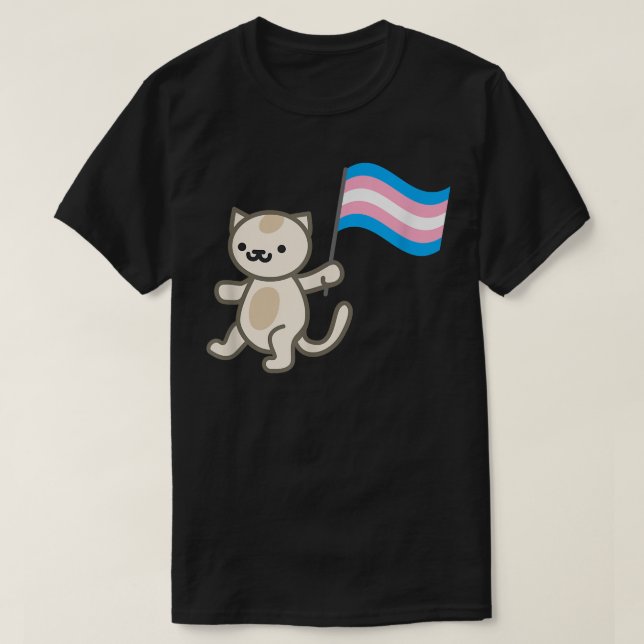 Camiseta Pride Cat Holding Transgender Flag  (Frente do Design)