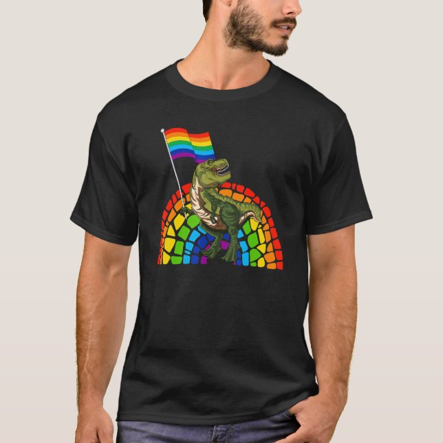 Camiseta Pride Dinosaur LGBT Gay Lesbian Transgender Trans  (Frente)
