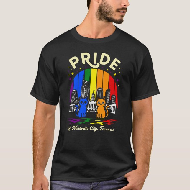 Camiseta Pride of Nashville City Tennessee Cats Rainbow Fla (Frente)