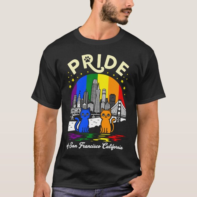 Camiseta Pride of San Francisco City California Cats Rainbo (Frente)