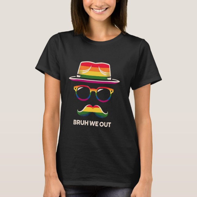 Camiseta Pride Rainbow Hat Glass Mustache Retro tee (Frente)