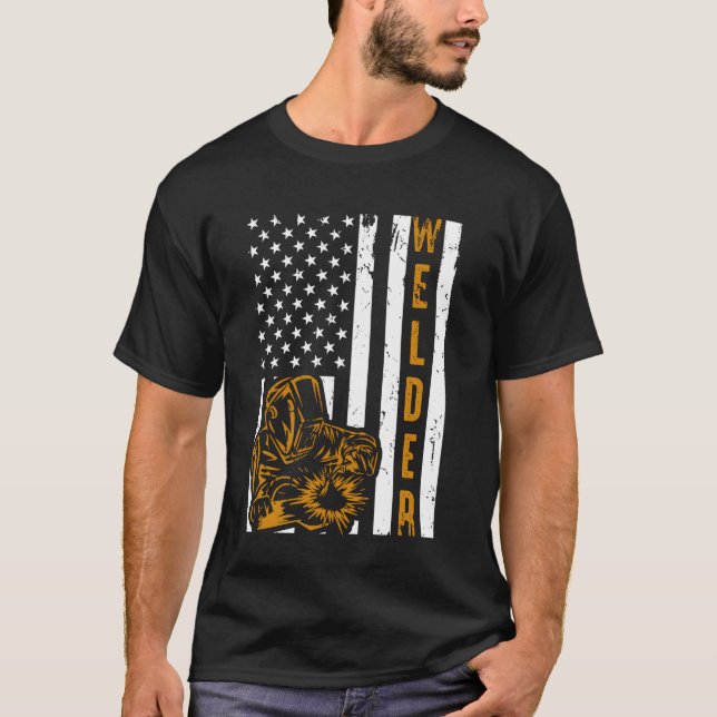 Camiseta Pride Usa Flag Dad Father Welding (Frente)