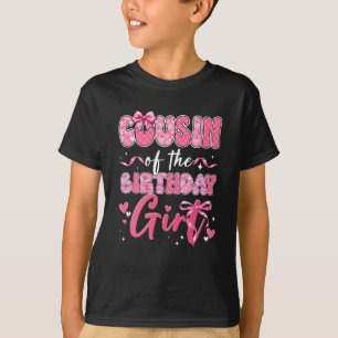 Camiseta Prima da Menina do Aniversário Laço Coquete Rosa F