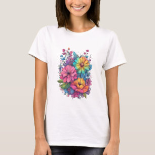 Camiseta Primavera 24 flores, desenho de linha, minimalista