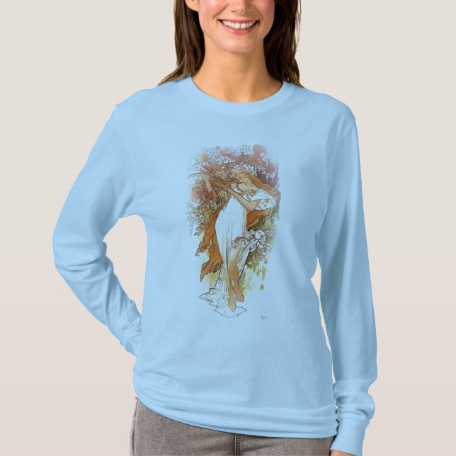 Camiseta Primavera - Alphonse Mucha Art Nouveau (Frente)