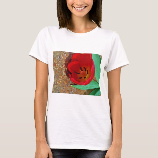 Camiseta Primavera amarelo e Red Tulip (Frente)