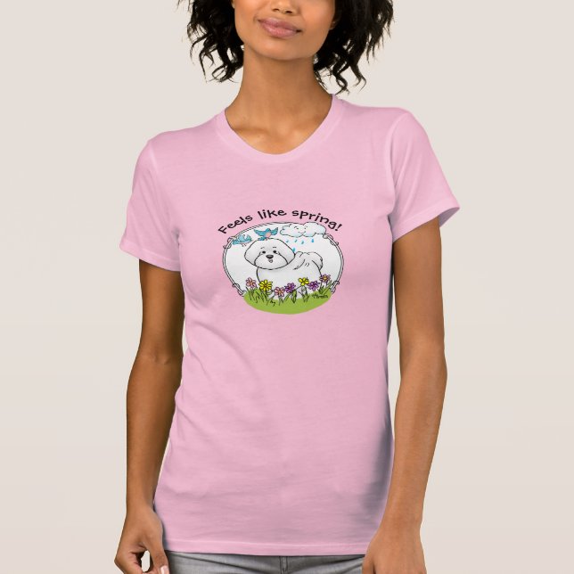 Camiseta Primavera Bichon Frise Dog com Flores - Cute (Frente)