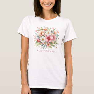 Camiseta Primavera com flores em chamas Feliz Dia de as mãe