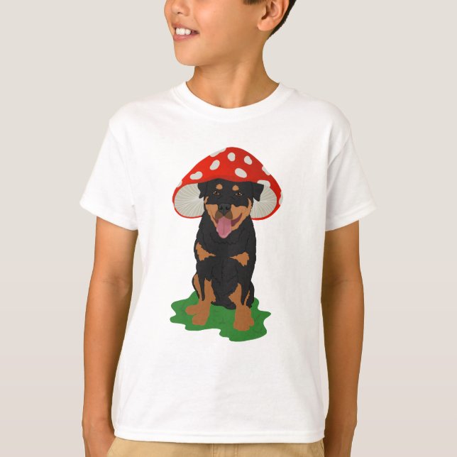 Camiseta Primavera de Cogumelo Rottweiler Personalizável (Frente)