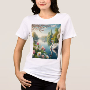 Camiseta Primavera do lago de swan floral