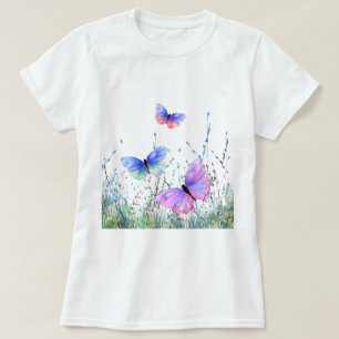 Camiseta Primavera Joy - Borboletas coloridas voando na nat