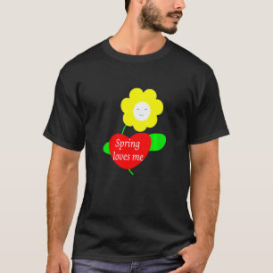 Camiseta Primavera me ama Flor com Folha de Coração Vermelh