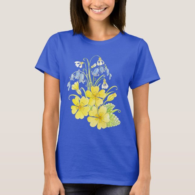 Camiseta primavera primrose snowdrop bluebell (Frente)
