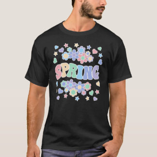 Camiseta PRIMAVERA-Retro Groovy Vintage, Flores, Corações, 