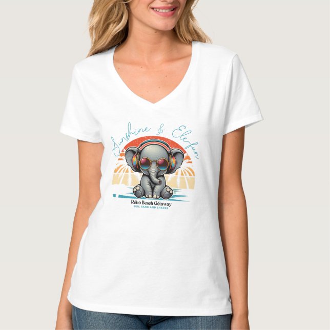 Camiseta Primavera Sunshine e Ele se diverte Retro Beach. (Frente)