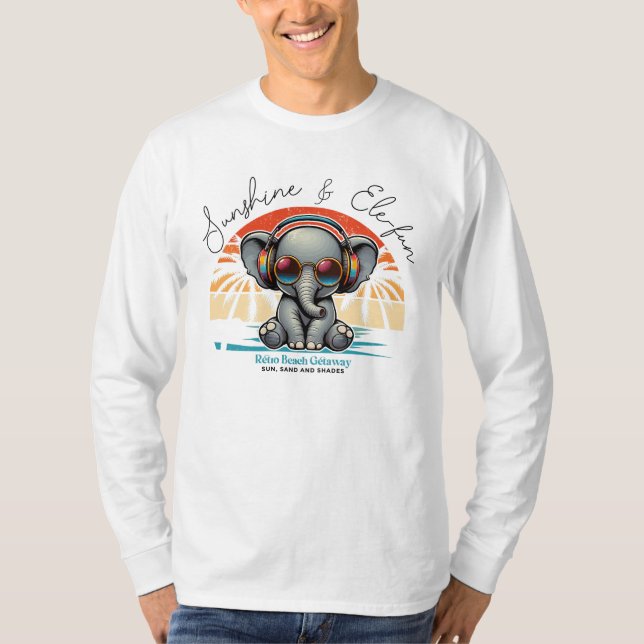 Camiseta Primavera Sunshine e Ele se diverte Retro Beach. (Frente)