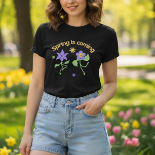Camiseta primavera vem flores roxas de dança cúbica