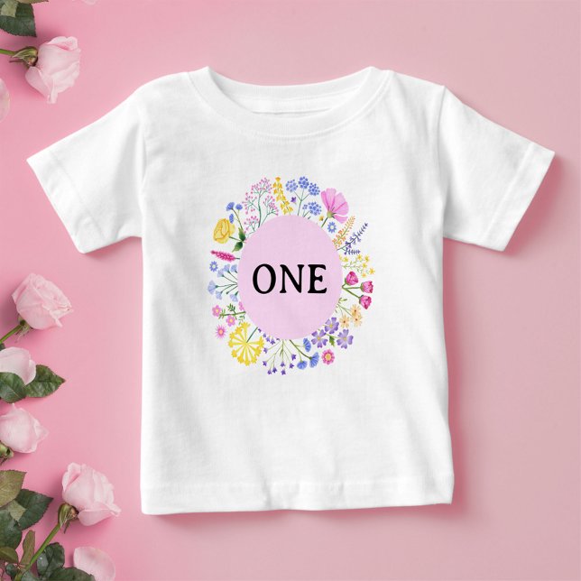 Camiseta Primavera Wildflower First Birday Baby Girl (Spring Wildflower First Birthday Baby Girl Baby T-Shirt)