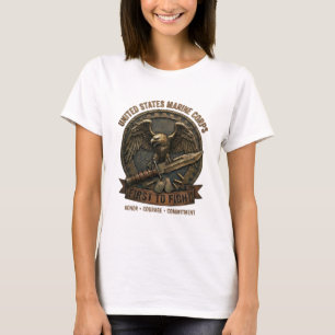 Camiseta Primeira a Lutar Águia e Faca de Combate Feminina 