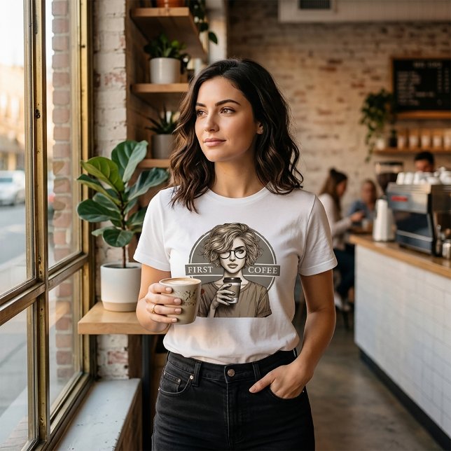 Camiseta Primeira Arte de Esboço Retro do Café (Criador carregado)