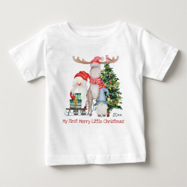Camiseta Primeira Feliz Pequenos Papais noeis de Natal e Au (Frente)