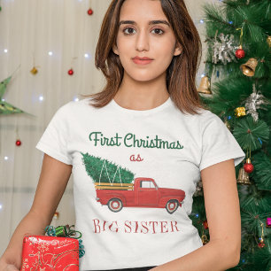 Camiseta Primeira Irmã Grande Feriado Familiar de Natal