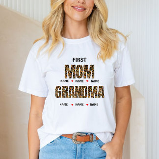 Camiseta PRIMEIRA MÃE AGORA AVÓ Nana & nomes personalizados